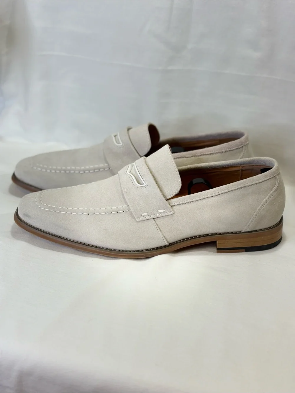 Stacy Adams Light Cream Suede Penny Loafers SZ 9.5 $159